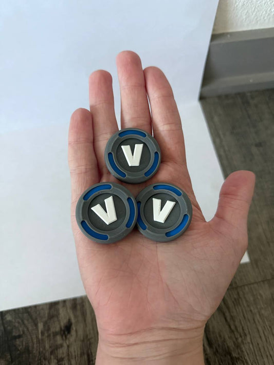 Set of 3 Fort VBuck Token Gaming Prop Trio – 3-Piece Display Set